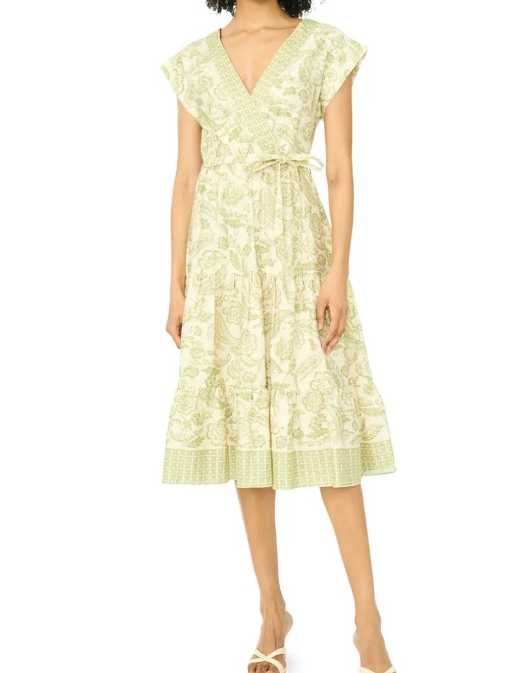 VINCE CAMUTO Light Green Floral Wrap Midi Dress